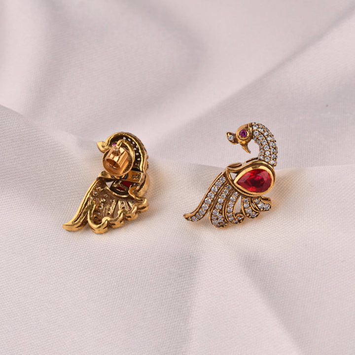 Ruby Peacock Stud Earrings