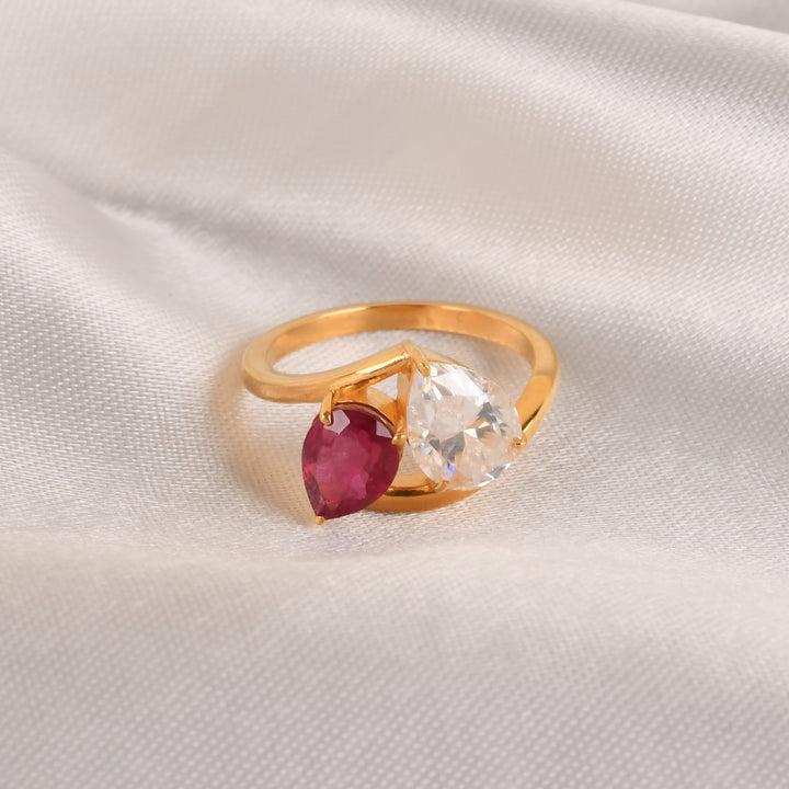 925 Silver Ruby & Moissanite Ring