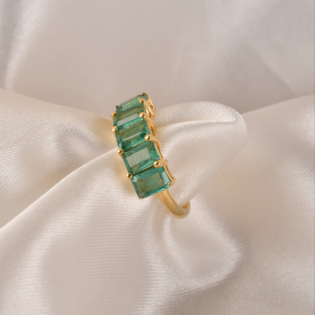925 Silver Emerald Half Band Ring