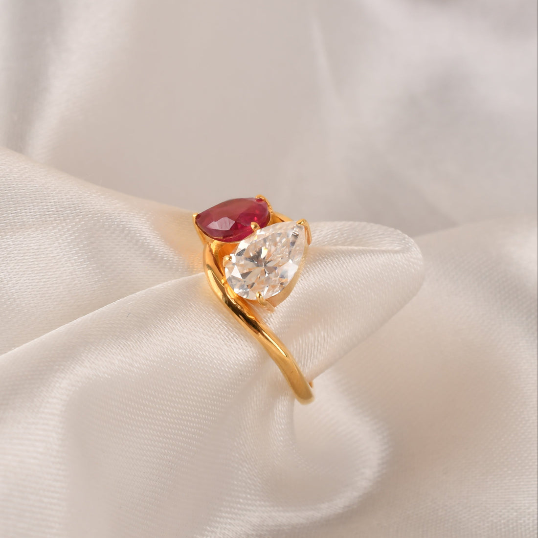 925 Silver Ruby & Moissanite Ring