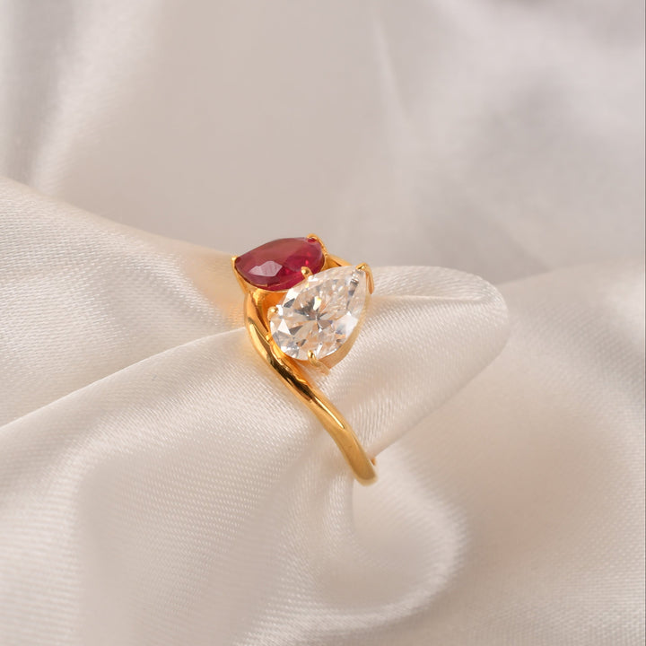 925 Silver Ruby & Moissanite Ring