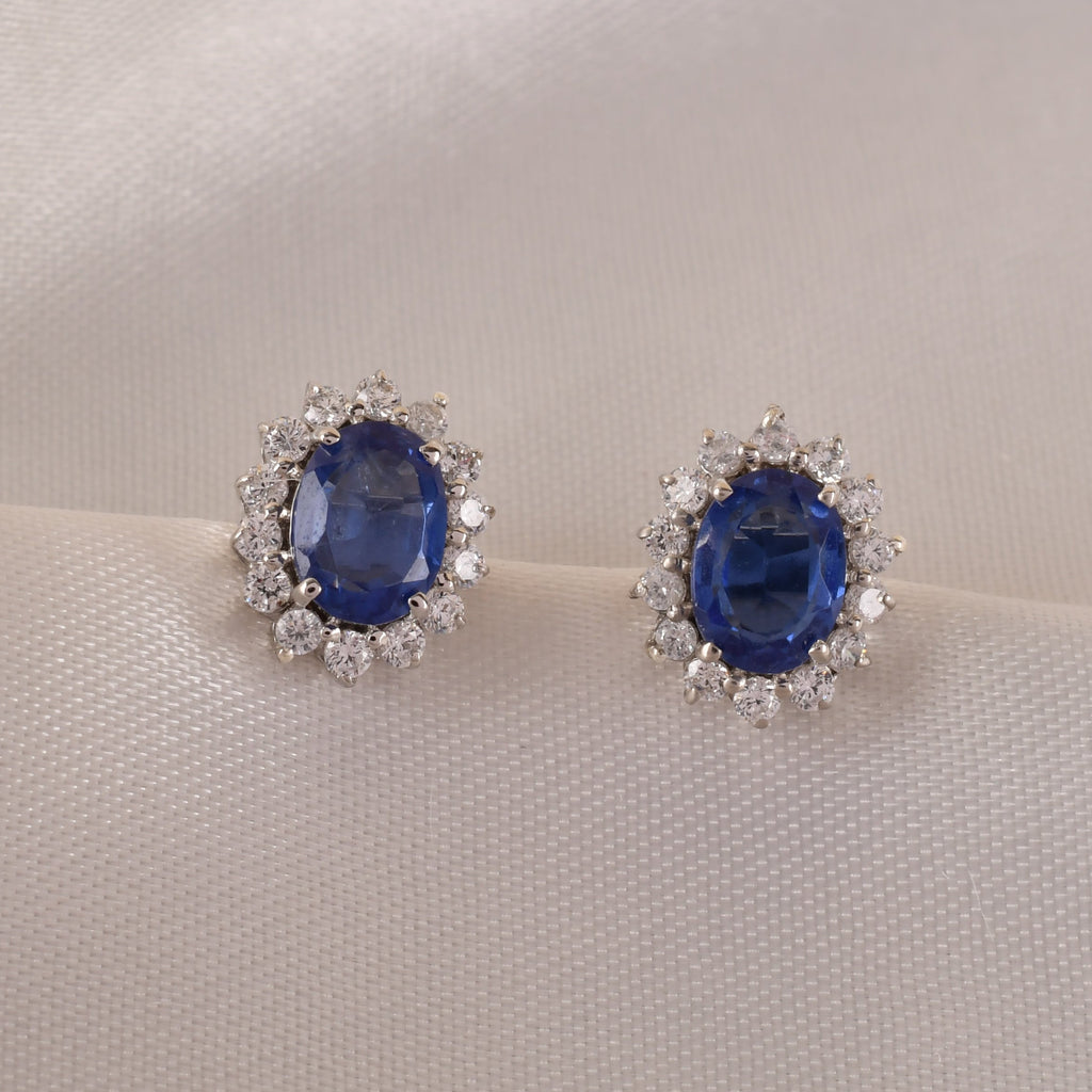 925 Silver Tanzanite Halo Stud Earrings