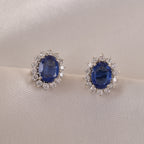 925 Silver Tanzanite Halo Stud Earrings