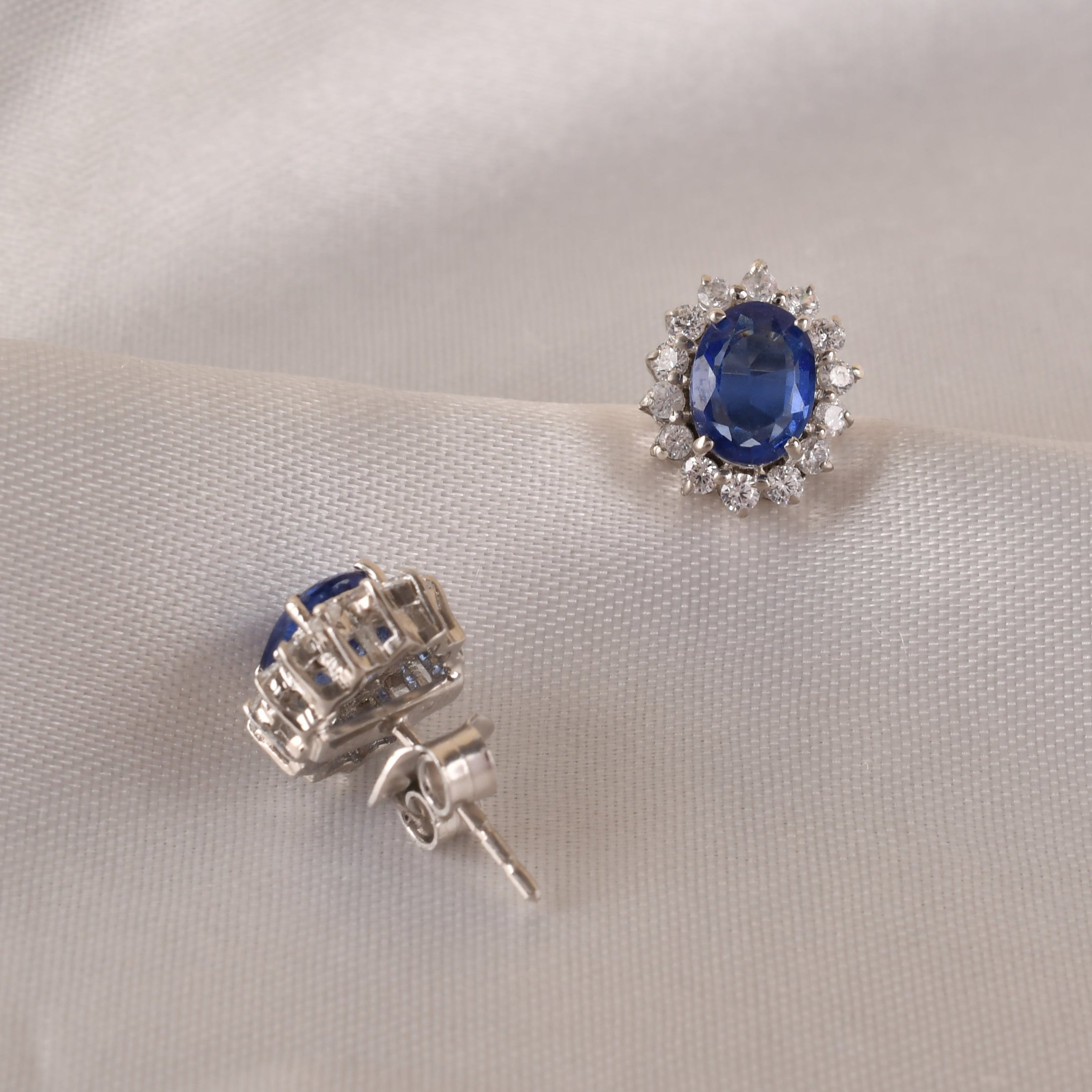 925 Silver Tanzanite Halo Stud Earrings
