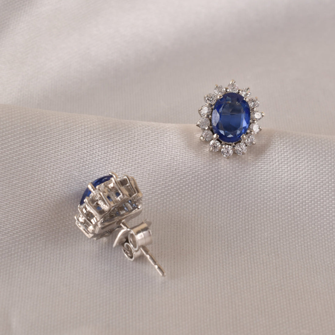 925 Silver Tanzanite Halo Stud Earrings