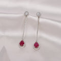 Crimson Drop Line Sterling Silver Earrings