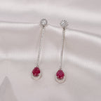 Crimson Drop Line Sterling Silver Earrings