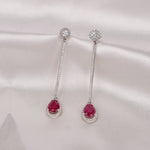 Crimson Drop Line Sterling Silver Earrings