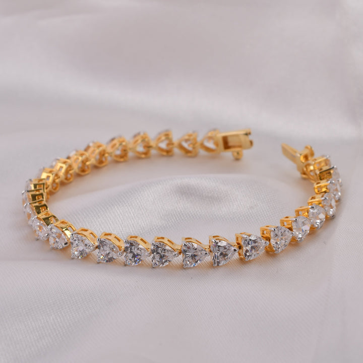 Heart Cut Swarovski Tennis Bracelet (Golden)