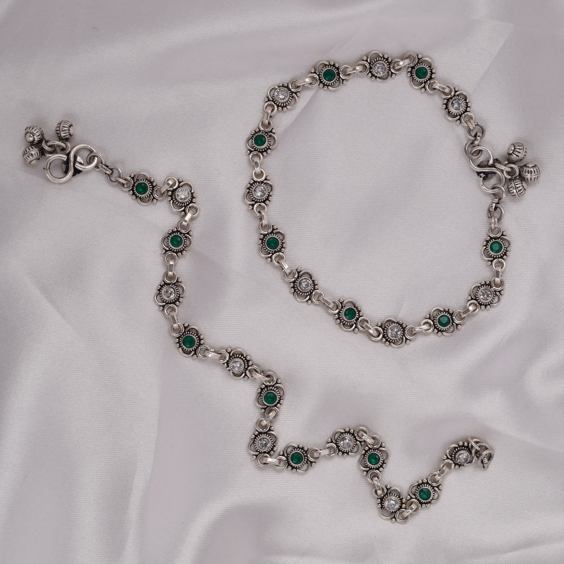Antique Finish 925 Silver Anklet Pair