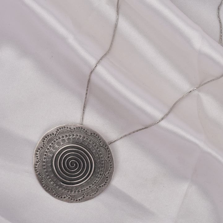 Spiral Mandala Oxidized 925 Silver Statement Pendant
