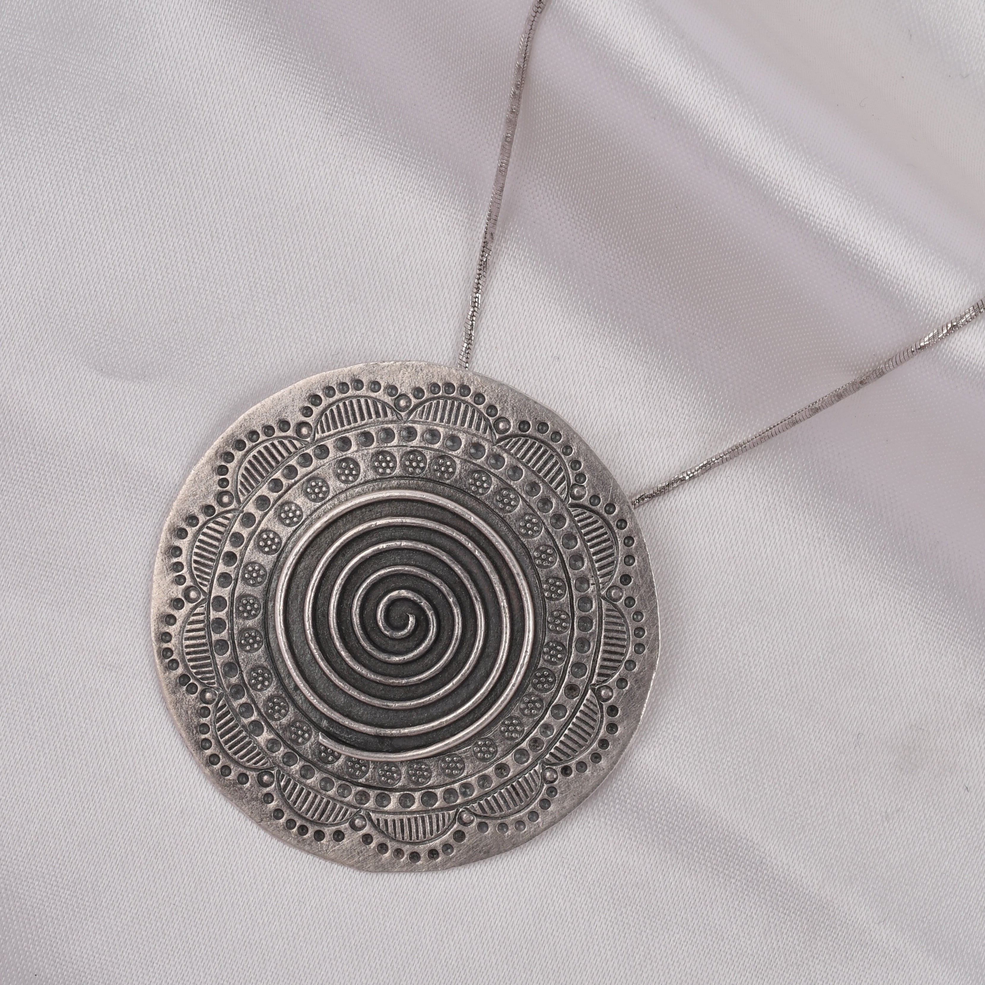 Spiral Mandala Oxidized 925 Silver Statement Pendant