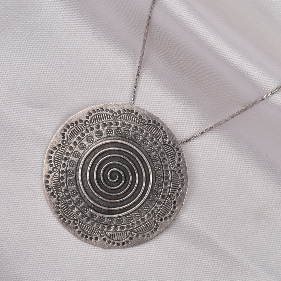 Spiral Mandala Oxidized 925 Silver Statement Pendant