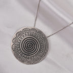 Spiral Mandala Oxidized 925 Silver Statement Pendant