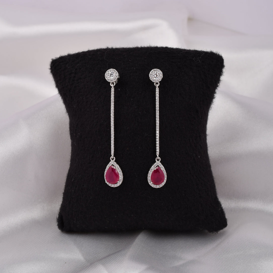 Crimson Drop Line Sterling Silver Earrings