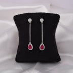 Crimson Drop Line Sterling Silver Earrings