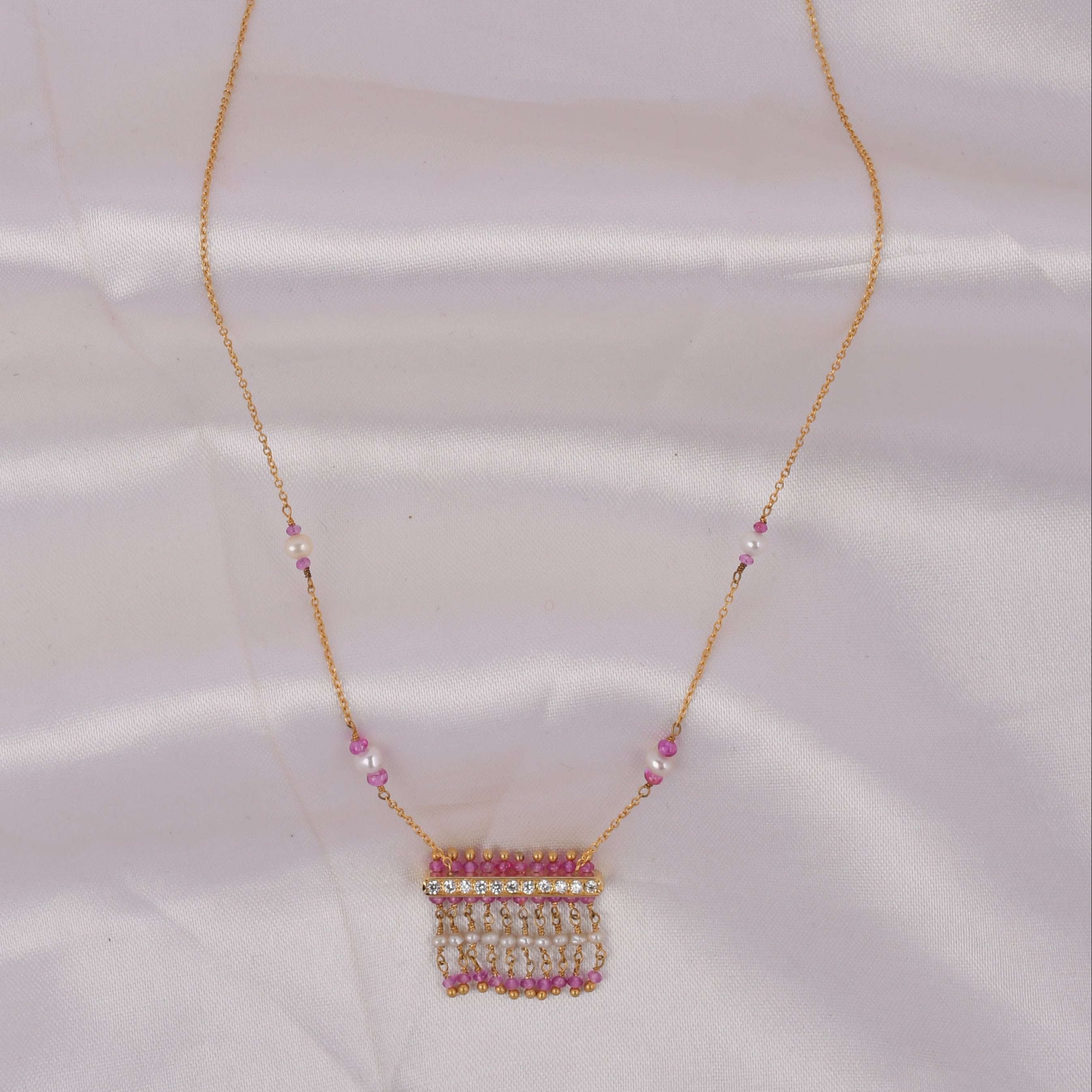 Pink Pearl Fringe Pendant with Chain