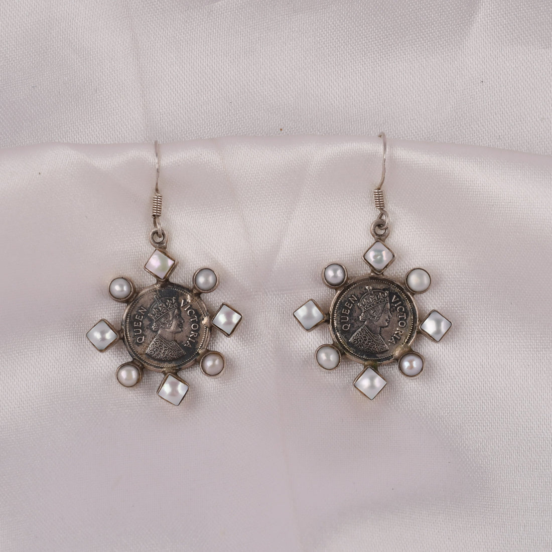 Vintage Coin Pearl 925 Silver Earrings