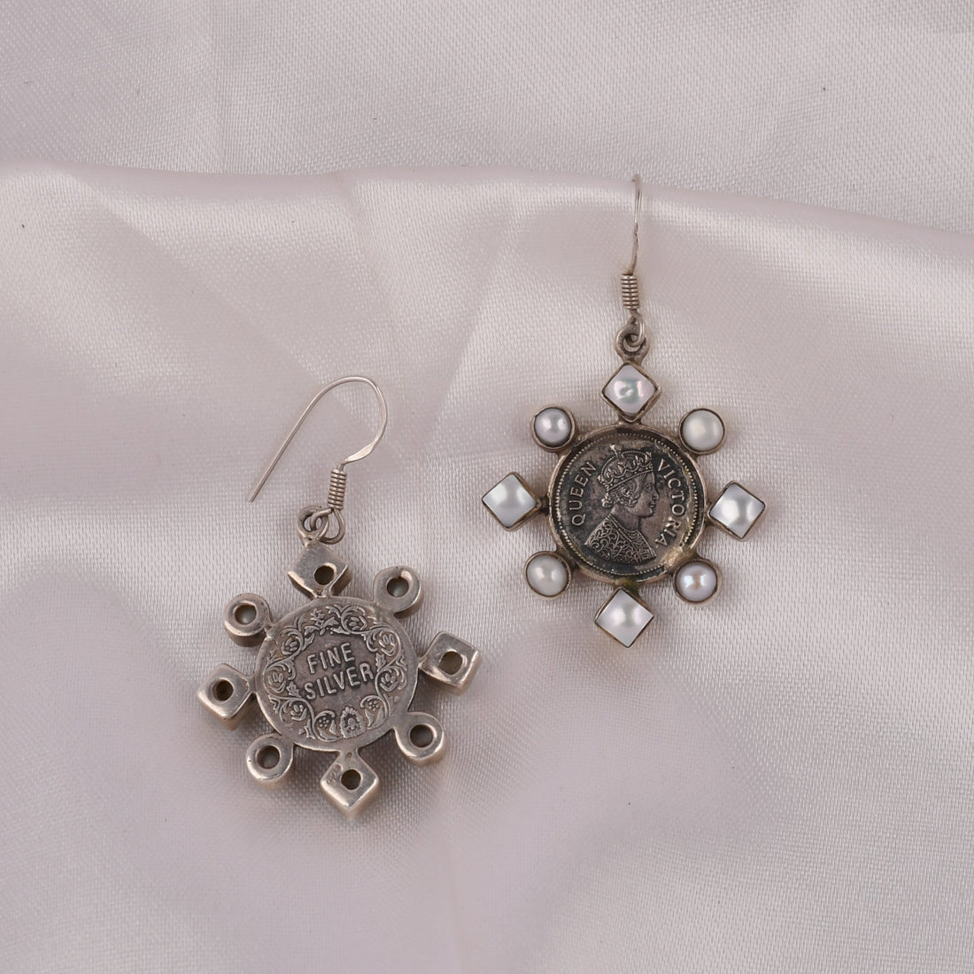 Vintage Coin Pearl 925 Silver Earrings