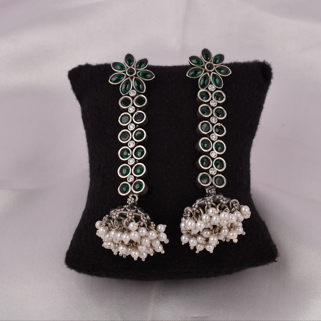 Emerald Drop Pearl Jhumka Earrings