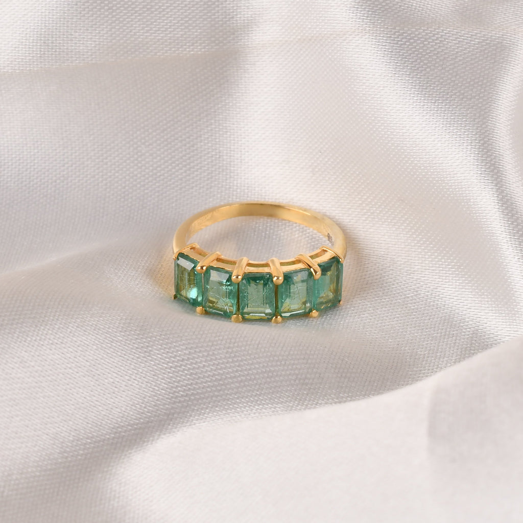 925 Silver Emerald Half Band Ring