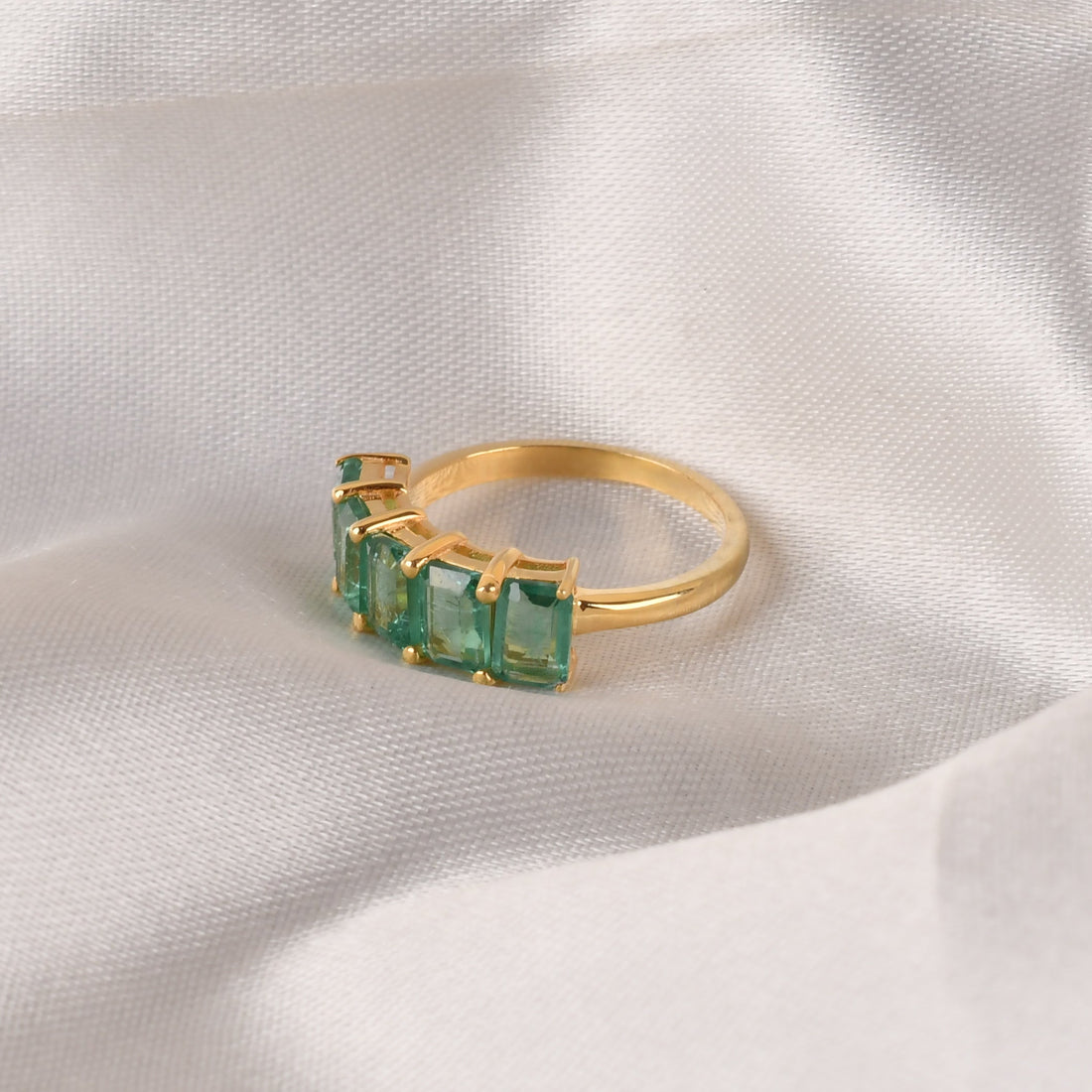 925 Silver Emerald Half Band Ring
