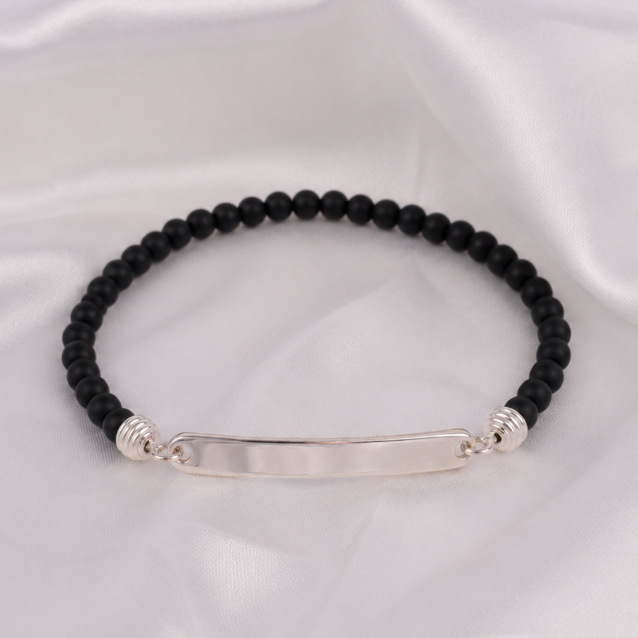 925 Silver Black Bead Bracelet for Men