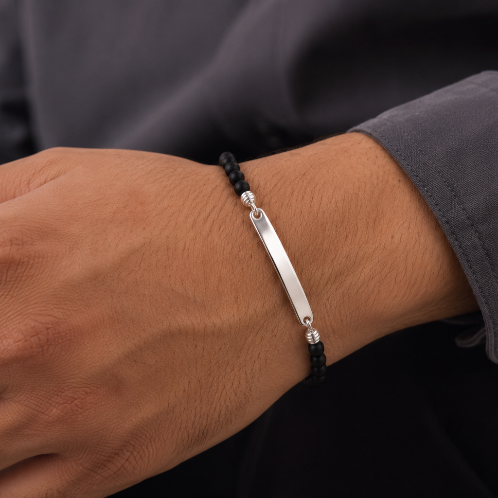 925 Silver Black Bead Bracelet for Men
