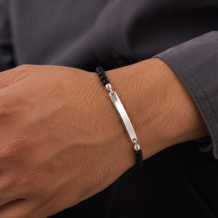 925 Silver Black Bead Bracelet for Men