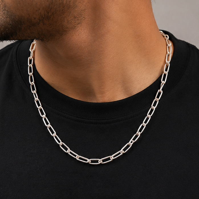 925 Sterling Silver Elongated Link Chain for Men