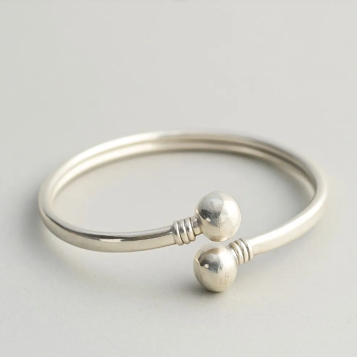 Minimalist Sphere Silver Bangle