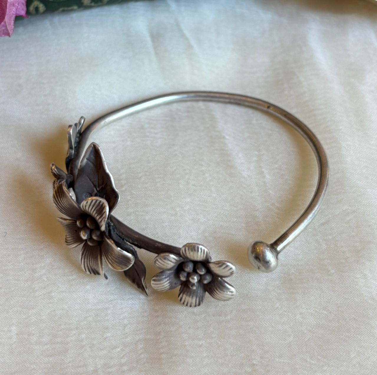 Floral Bloom 925 Silver Cuff Bracelet