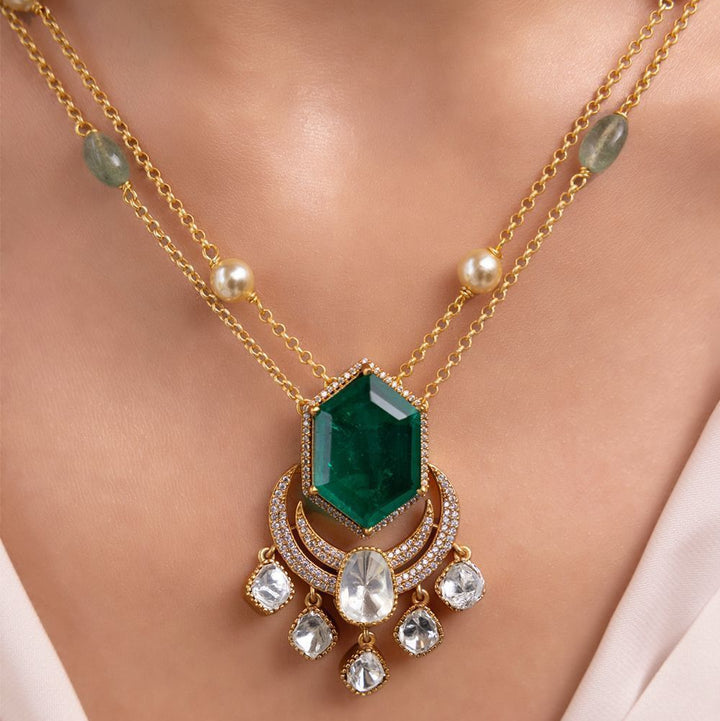 Emerald Noor Polki Pendant