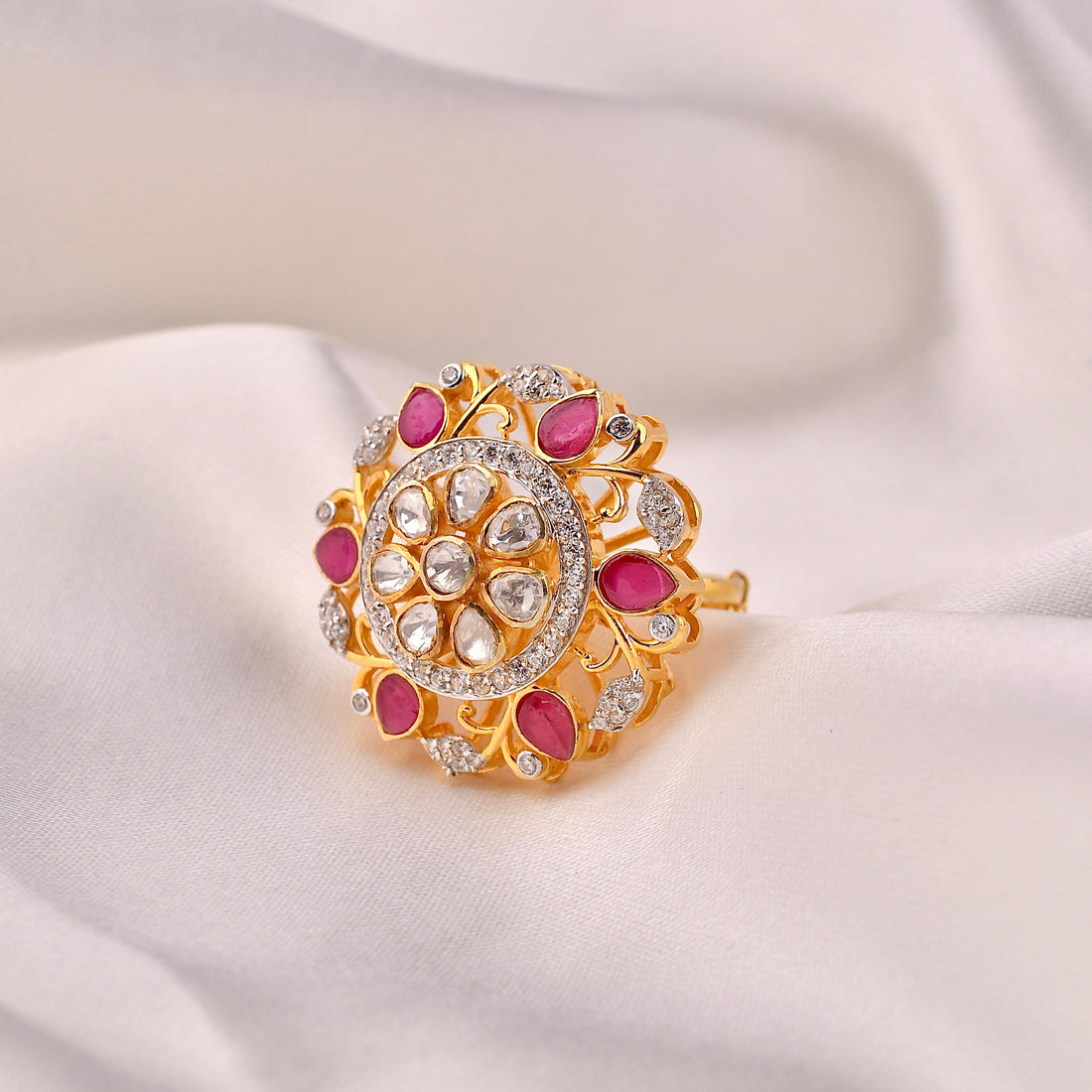 Ruby Bloom Moissanite Polki Ring