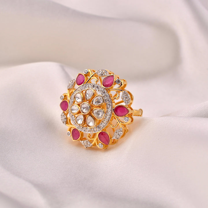Ruby Bloom Moissanite Polki Ring