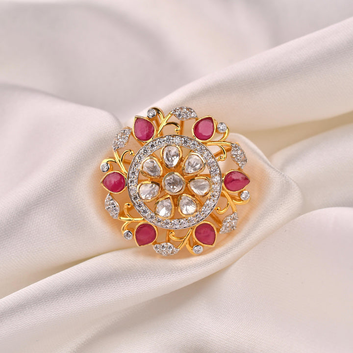 Ruby Bloom Moissanite Polki Ring
