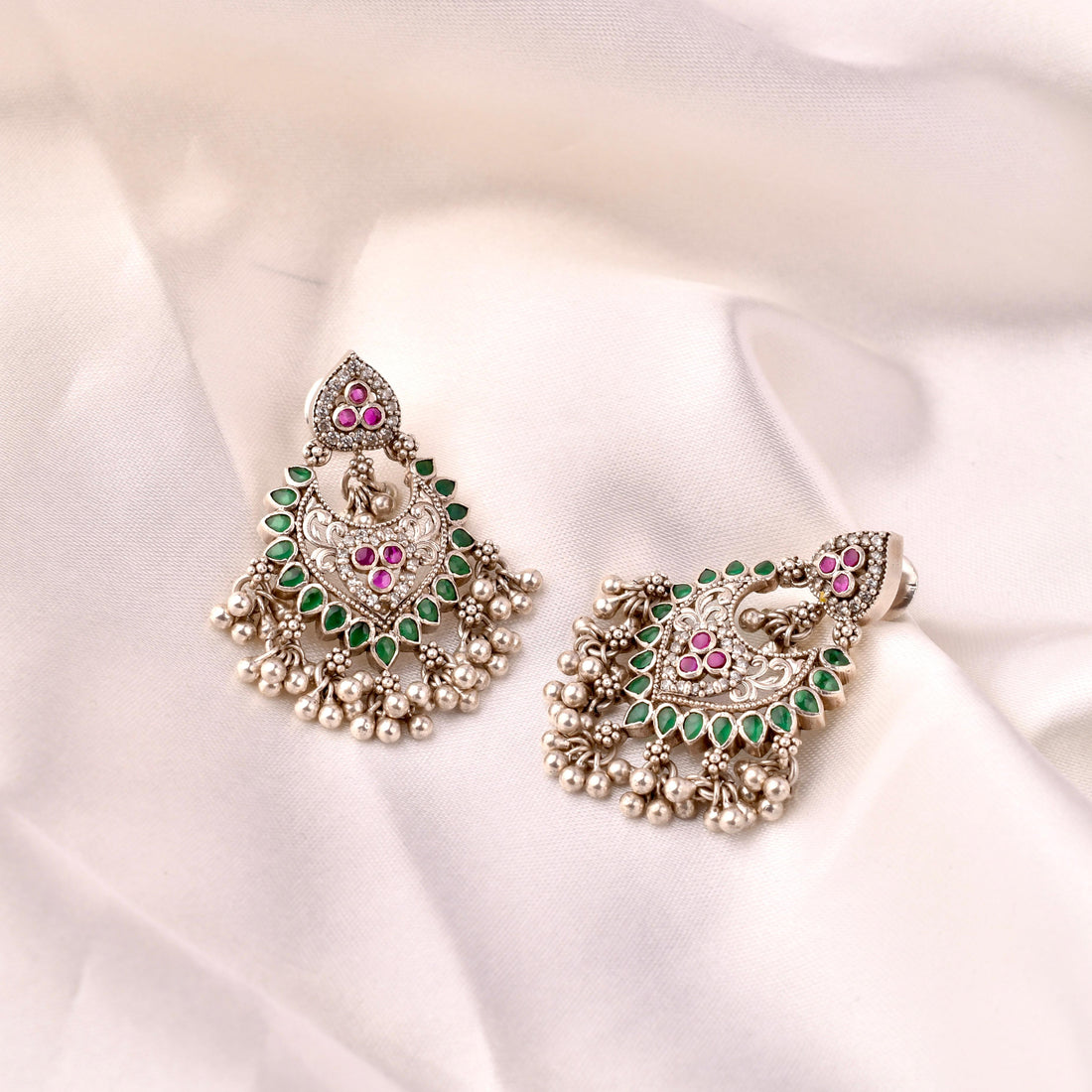 Emerald Noor Chandbali 925 Silver Earrings