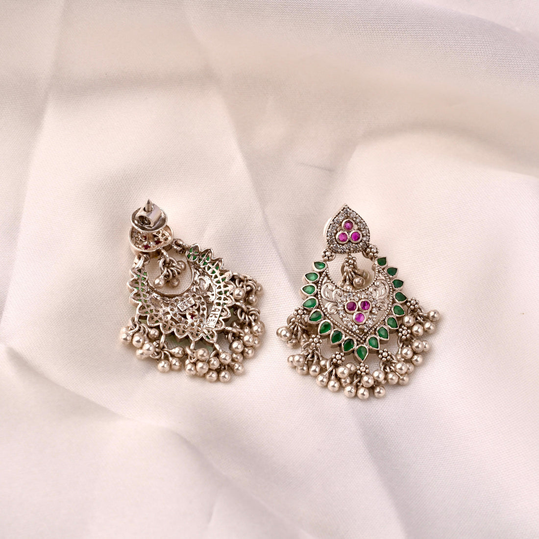 Emerald Noor Chandbali 925 Silver Earrings