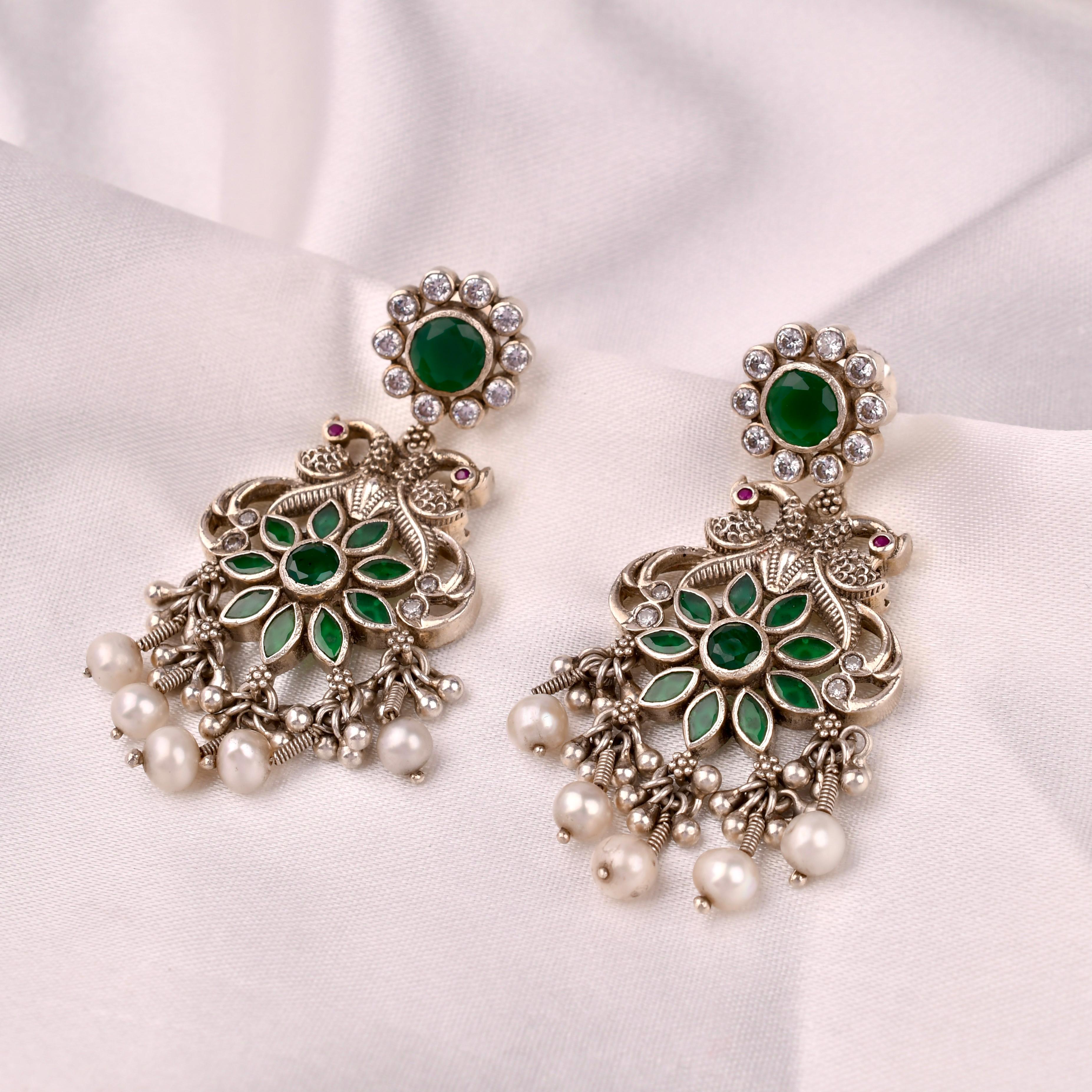 Emerald Mayur Pearl Drop Earrings