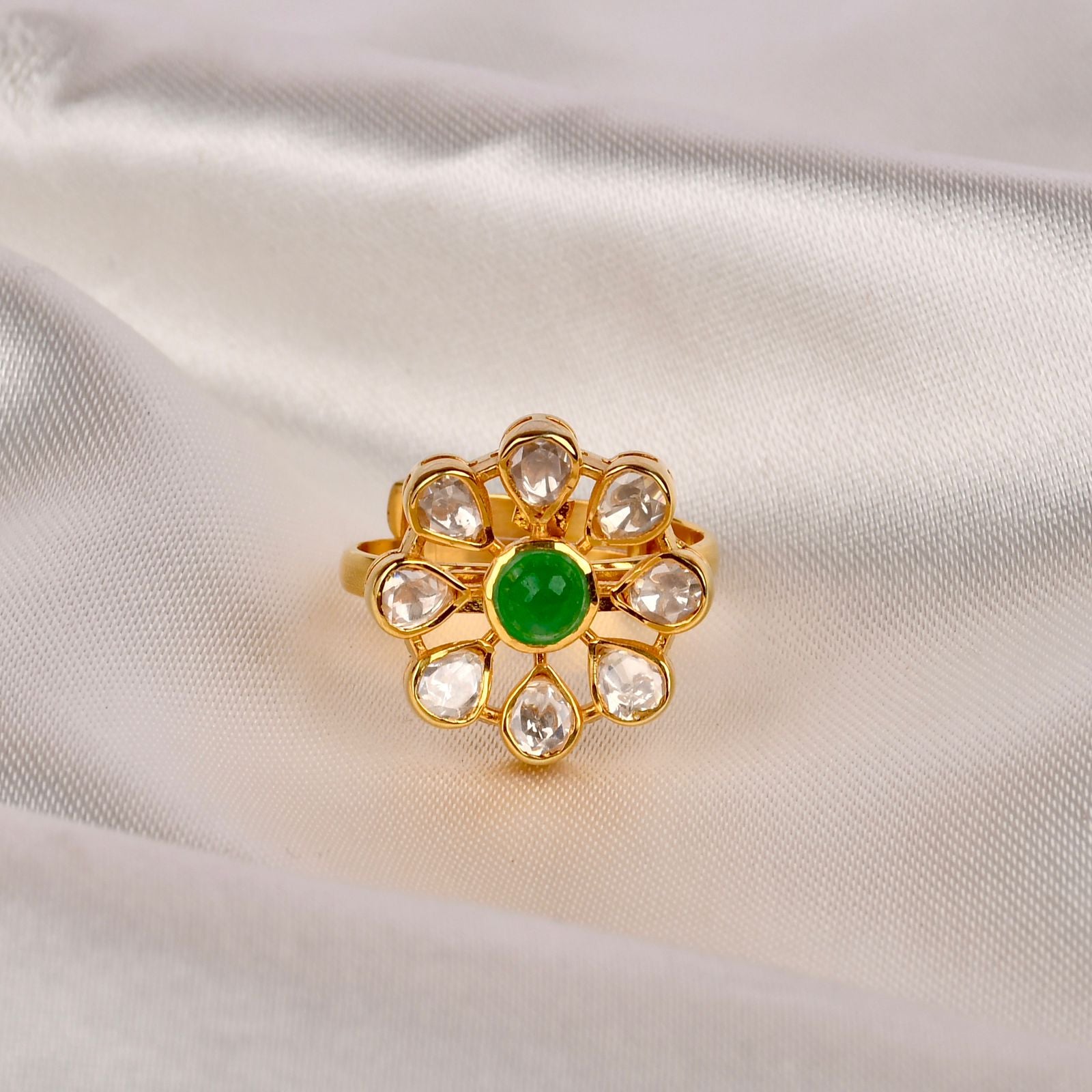 Emerald Polki Phool Ring