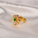 Emerald Polki Phool Ring