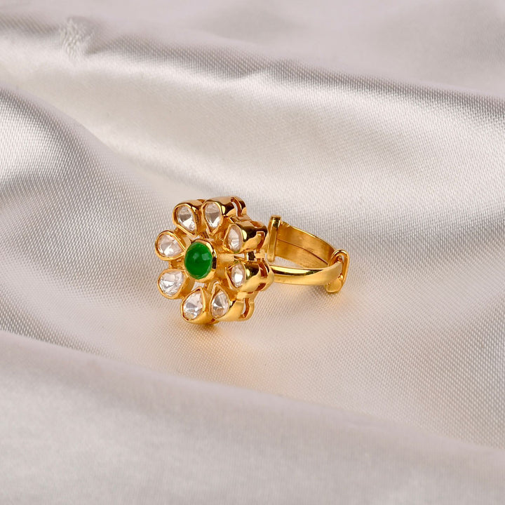 Emerald Polki Phool Ring