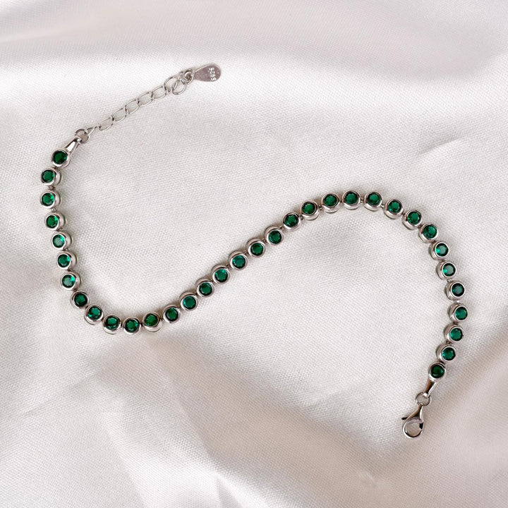 Sterling Silver Emerald Tone Line Bracelet