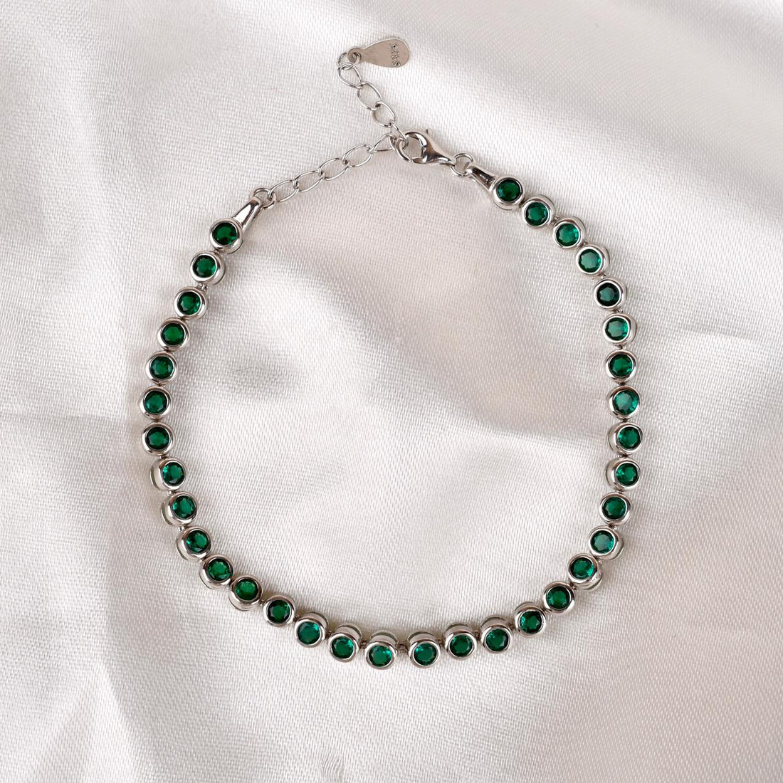 Sterling Silver Emerald Tone Line Bracelet