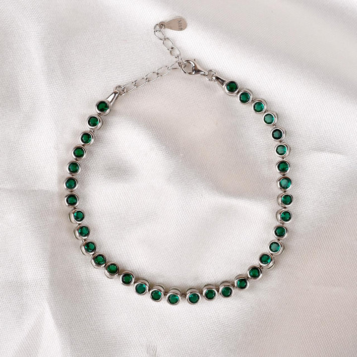 Sterling Silver Emerald Tone Line Bracelet