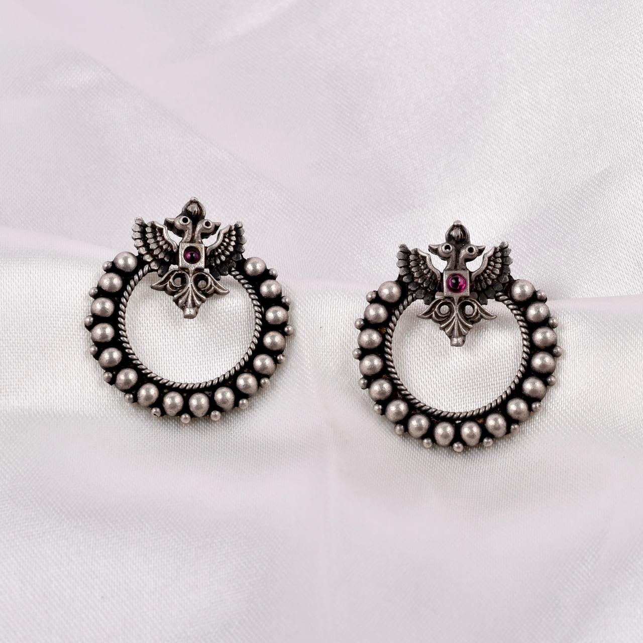925 Silver Oxidised Circle Motif Earrings