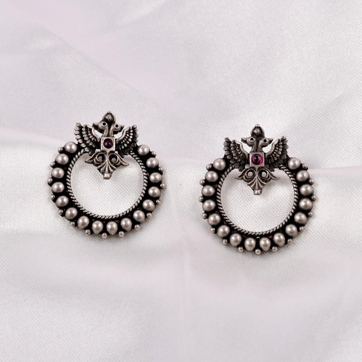 925 Silver Oxidised Circle Motif Earrings