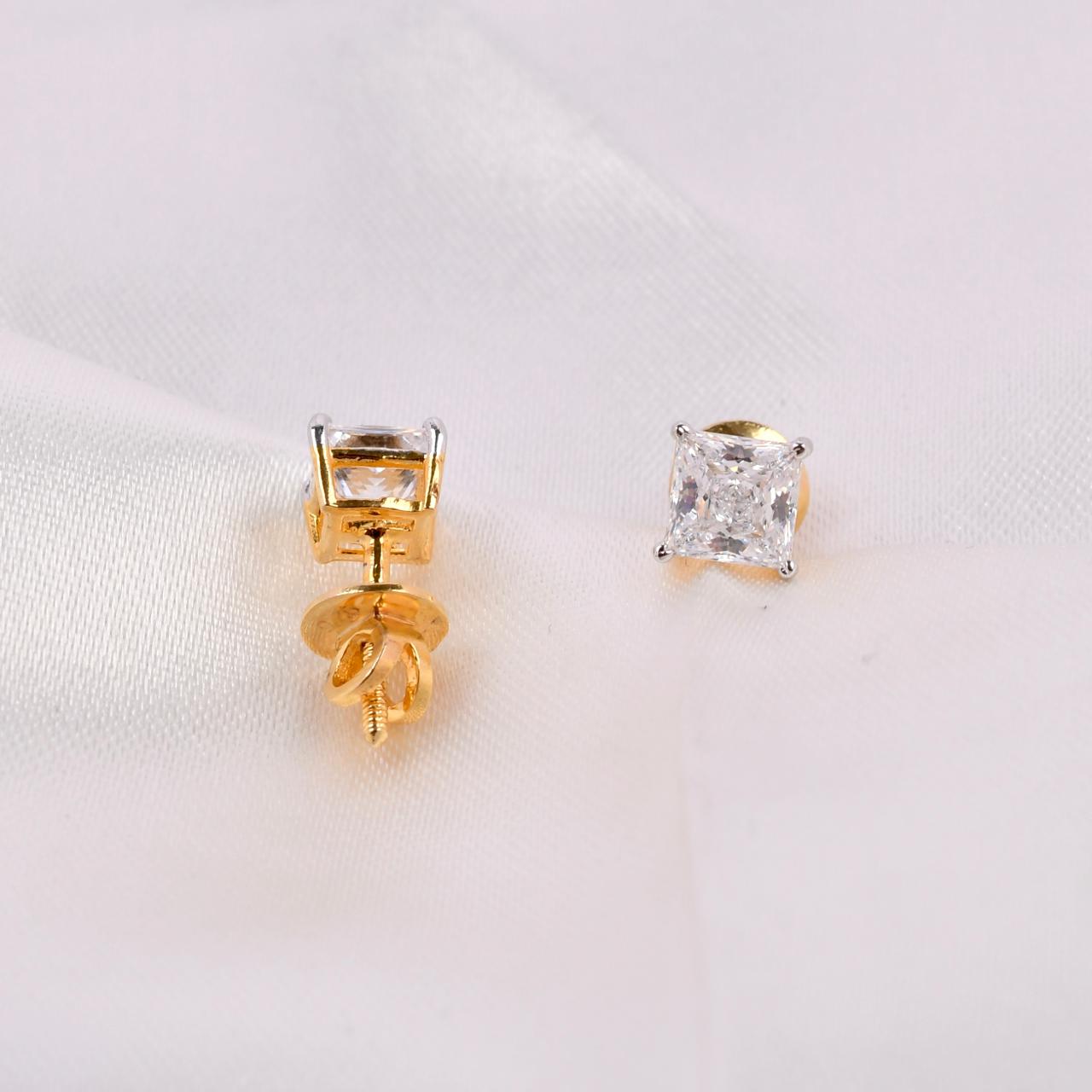 Square Swarovski Stud Earrings (Gold Polish)