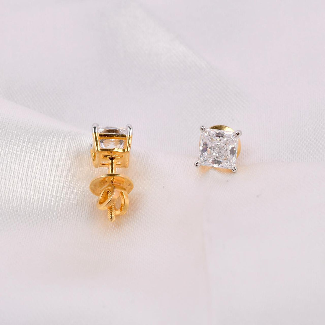 Square Swarovski Stud Earrings (Gold Polish)