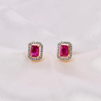 Ruby Tone Swarovski Halo Stud Earrings
